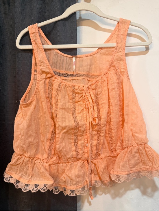 Free People Tops - Women's Peach Lace-Trim Sleeveless Top